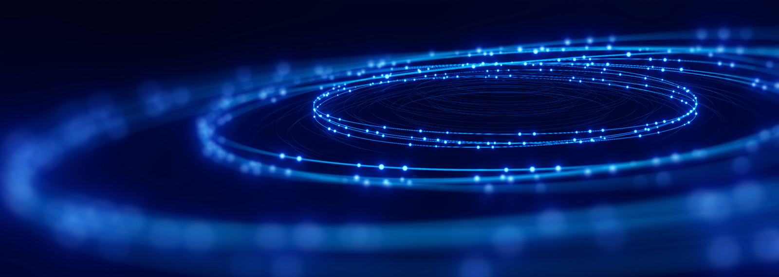 abstract dark navy with rings of light and dots of lights symbolizing supply chain
