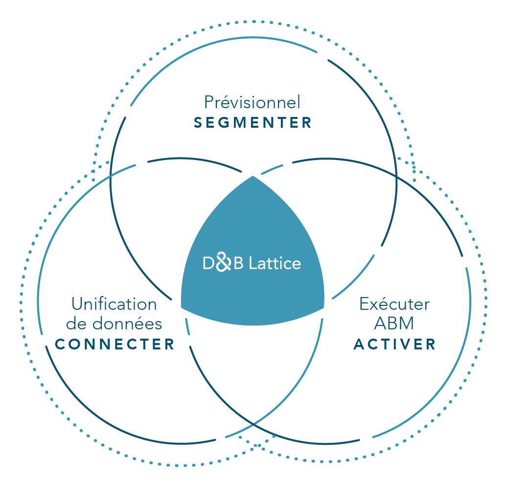 Circles labeled connect, segment, and activate come together in venn diagram with D&B lattice CDP in the middle